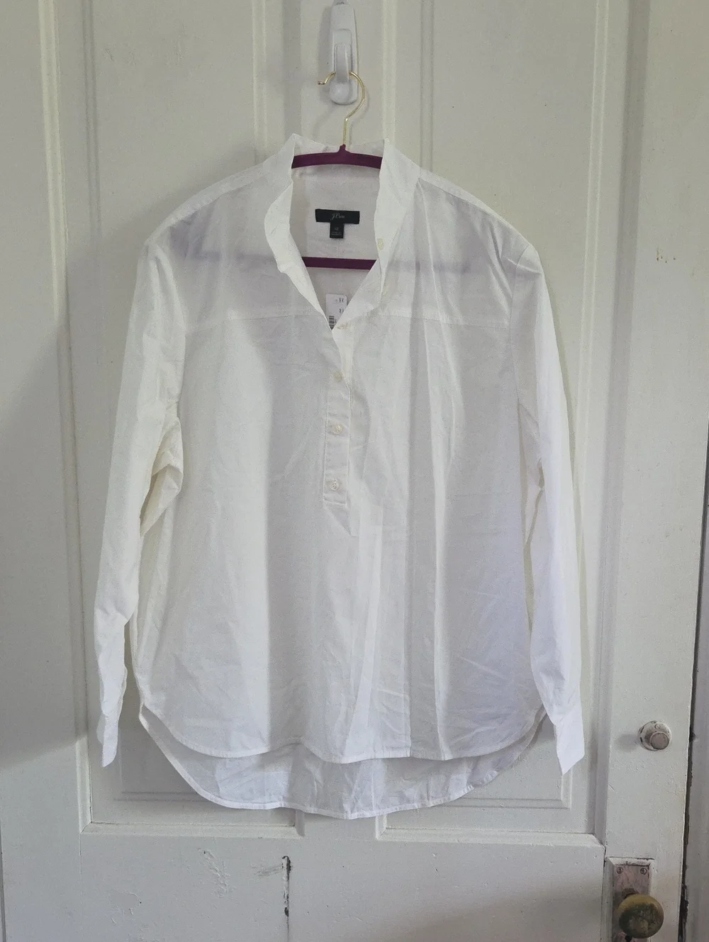 J Crew Henley White Poplin Top